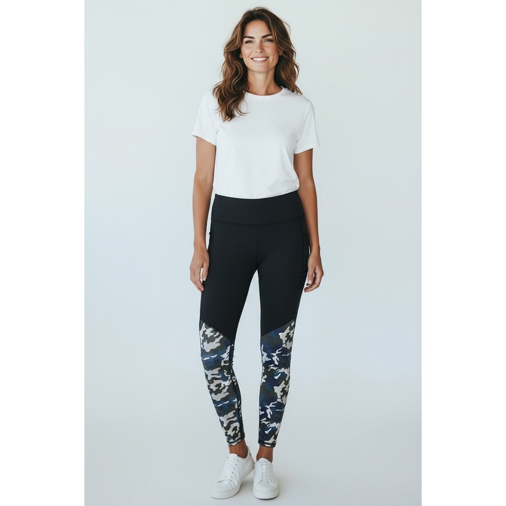 Shape Activewear Luau Hi Rise Legging Black Camo Mesh Women L Sculpting Yoga NEW